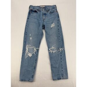 Levi's‎ Wedgie Straight Jeans Womens 25 Light Wash Distressed Ripped Denim